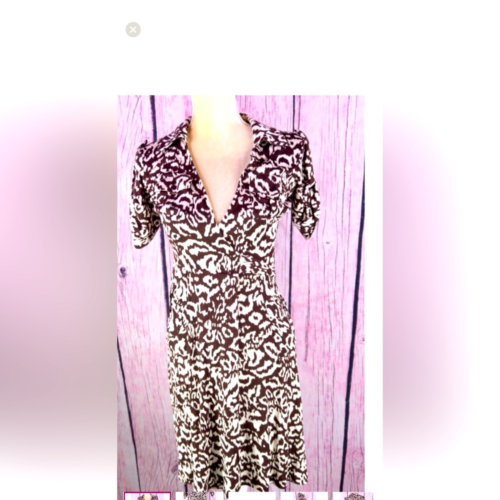 Diane Von Furstenberg Brown and Cream Abstract Print Wrap Dress